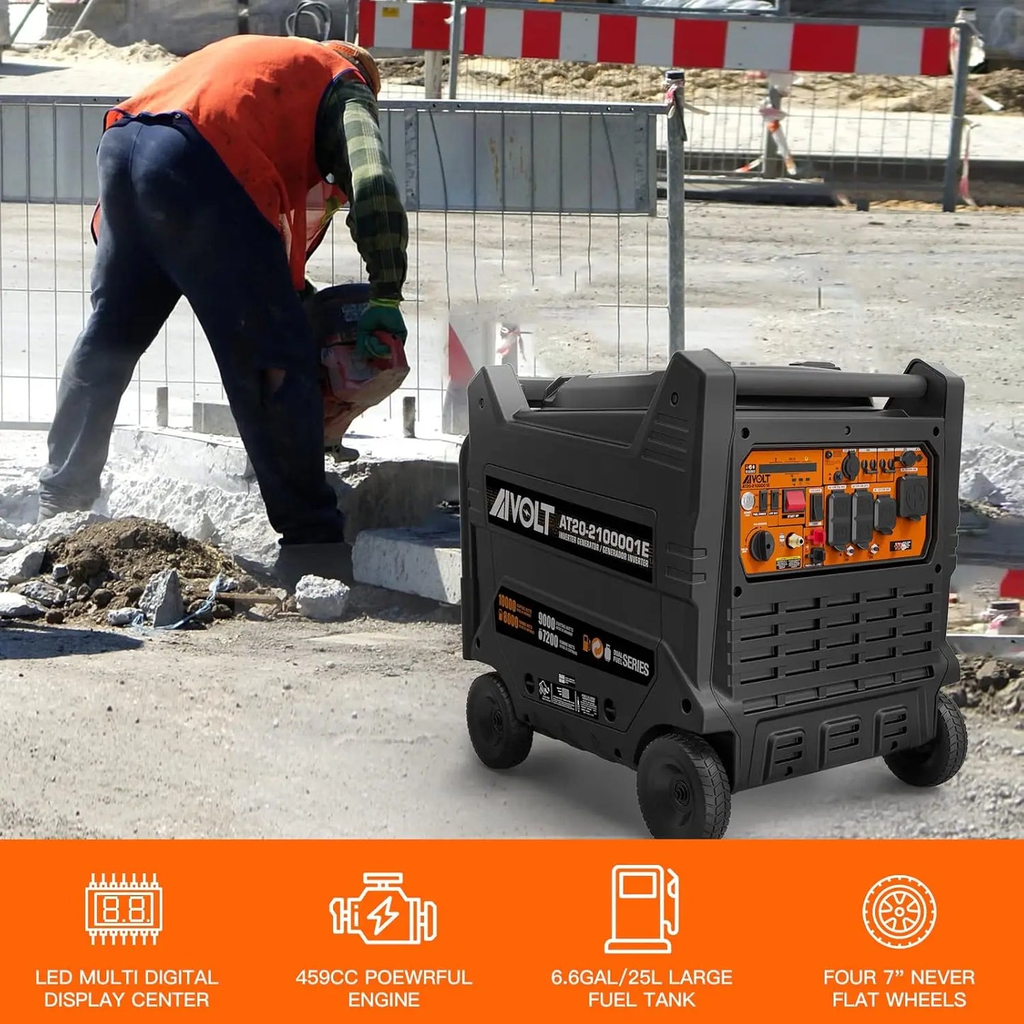 Dual Fuel Portable Inverter Generator 10000 Watts Gas or Propane Powered Home Back Up Electric Start Inverter Generator
