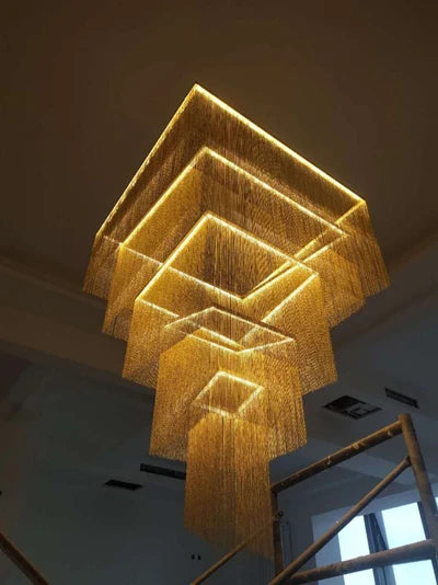 Duplex Building Chain Chandelier Lighting Europe Villa Hotel Lobby Hanging Lamp Modern Staircase Living Room Long Illumination