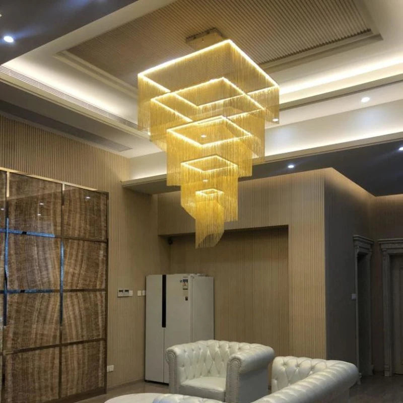 Duplex Building Chain Chandelier Lighting Europe Villa Hotel Lobby Hanging Lamp Modern Staircase Living Room Long Illumination