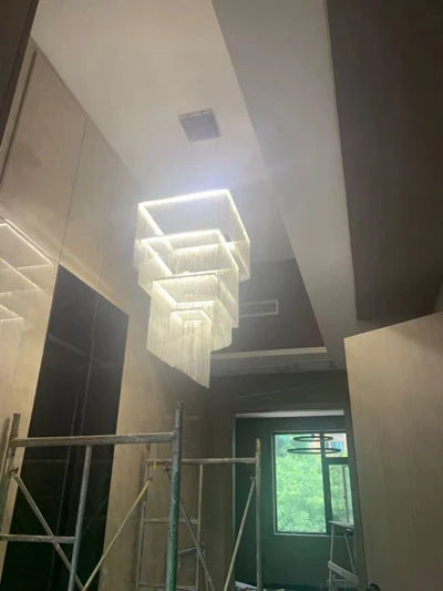 Duplex Building Chain Chandelier Lighting Europe Villa Hotel Lobby Hanging Lamp Modern Staircase Living Room Long Illumination