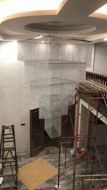 Duplex Building Chain Chandelier Lighting Europe Villa Hotel Lobby Hanging Lamp Modern Staircase Living Room Long Illumination