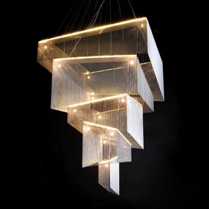 Duplex Building Chain Chandelier Lighting Europe Villa Hotel Lobby Hanging Lamp Modern Staircase Living Room Long Illumination