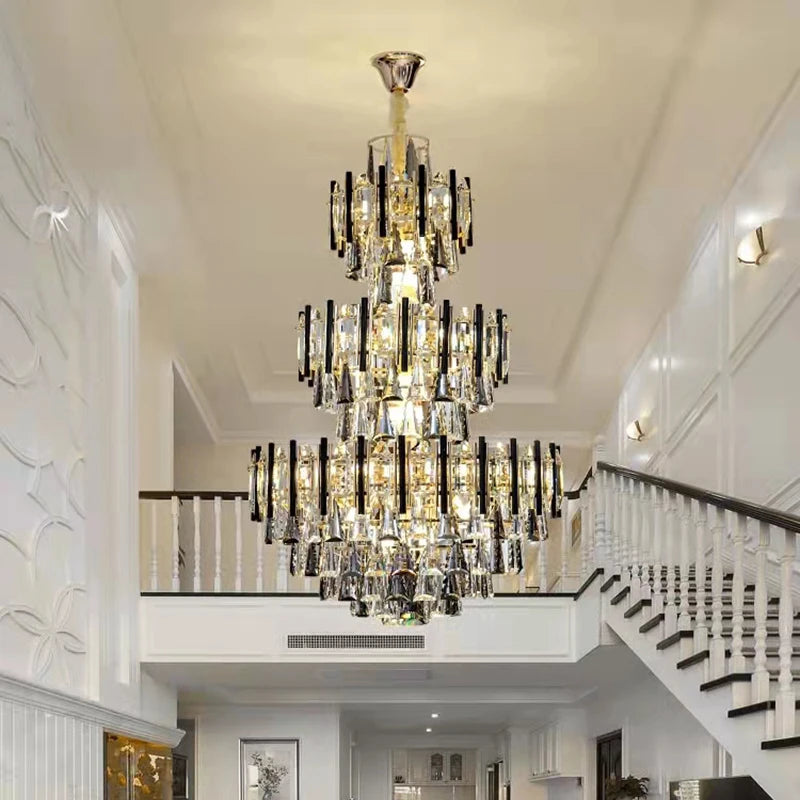 Duplex Building Large Chandeliers Hotel Lobby Simple Postmodern Light Luxury Staircase Crystal Chandelier Villa Living Room Lamp