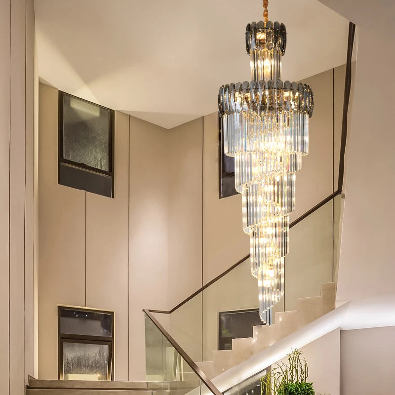 Duplex Building Large Crystal Chandelier Lighting Villa Staircase Long Chandelier Modern Hotel Dining Room Crystal Hanging Lamps