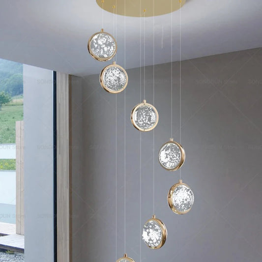 Duplex Building Living Room Creative Crystal Light Jump Floor Modern Simple Light Luxury Lighting Villa Staircase Chandelier