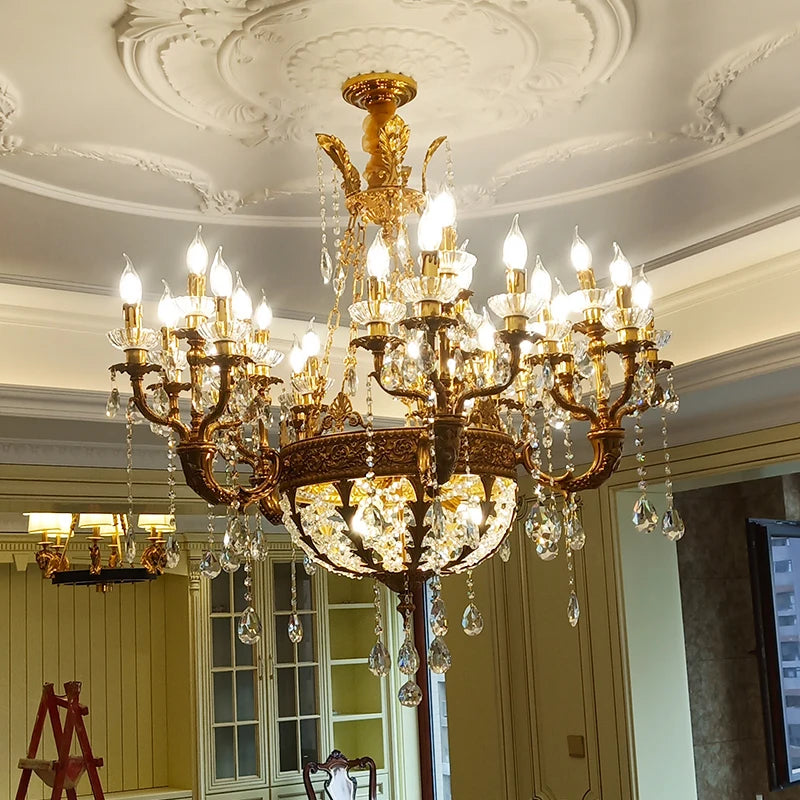 Duplex Building Villa Chandelier Lobby Living Room Dining Room and Study Room Stairs Copper Crystal Lamps