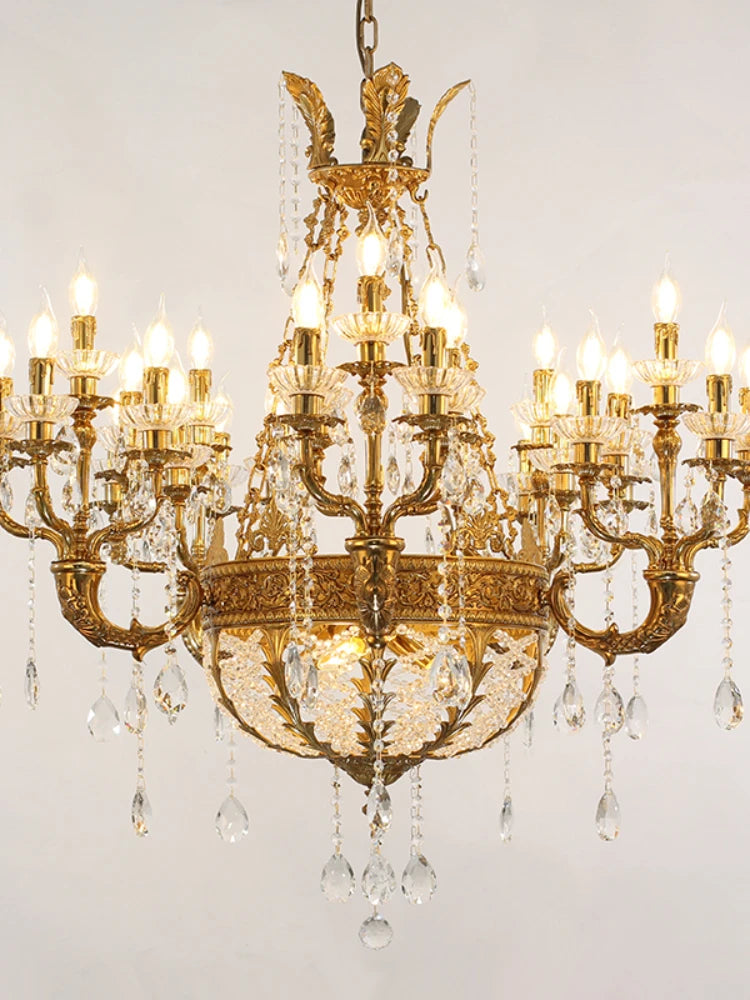 Duplex Building Villa Chandelier Lobby Living Room Dining Room and Study Room Stairs Copper Crystal Lamps