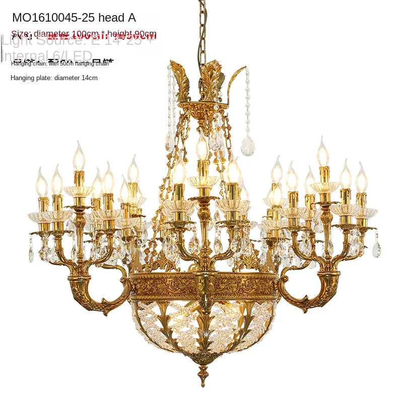 Duplex Building Villa Chandelier Lobby Living Room Dining Room and Study Room Stairs Copper Crystal Lamps