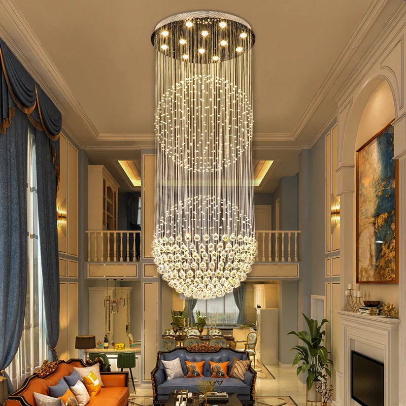 Duplex Staircase Chandelier Villa Building Middle Floor Living Room Chandelier Staircase Creative Dining Room Crystal Chandelier