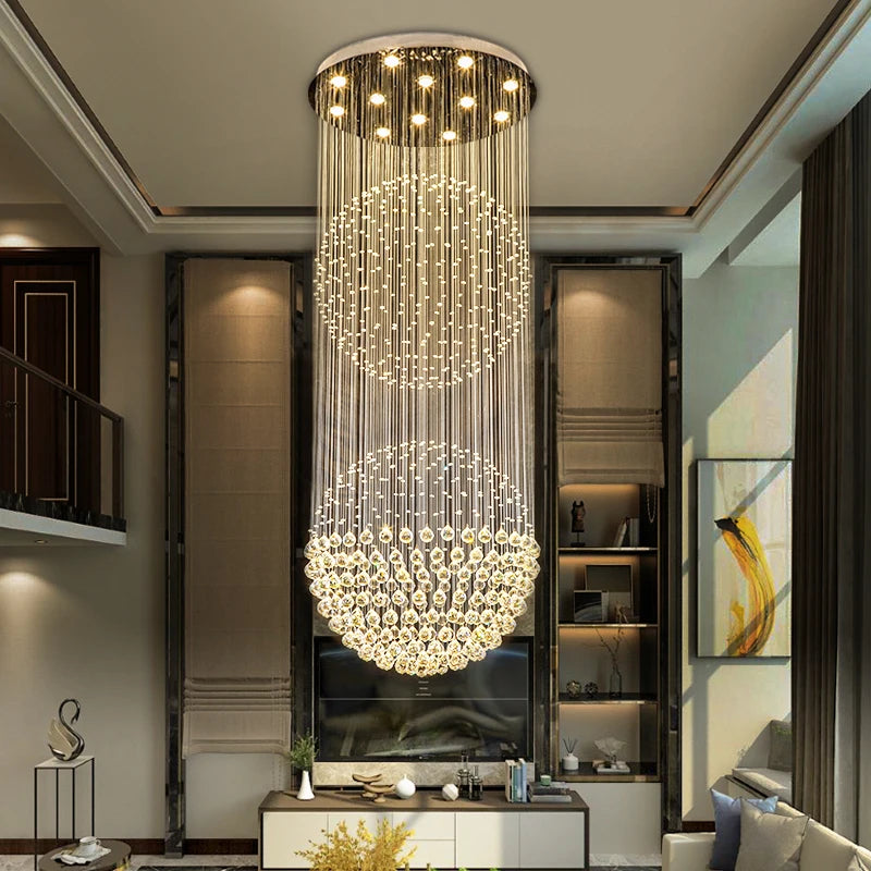 Duplex Staircase Chandelier Villa Building Middle Floor Living Room Chandelier Staircase Creative Dining Room Crystal Chandelier