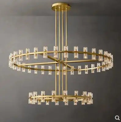 Duplex building chandelier American copper crystal double-layer high villa hotel lobby banquet hall lamps
