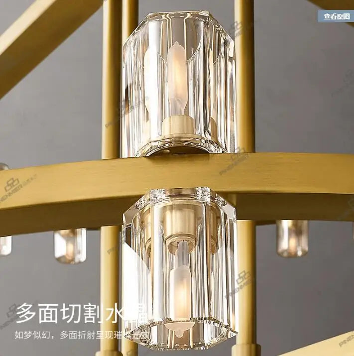 Duplex building chandelier American copper crystal double-layer high villa hotel lobby banquet hall lamps