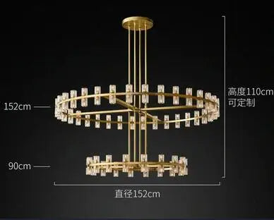 Duplex building chandelier American copper crystal double-layer high villa hotel lobby banquet hall lamps