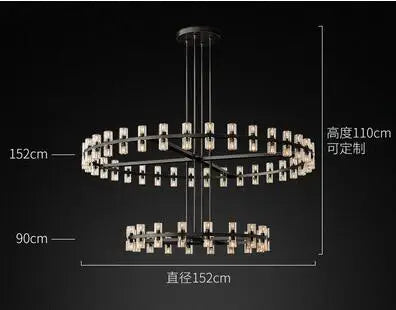 Duplex building chandelier American copper crystal double-layer high villa hotel lobby banquet hall lamps
