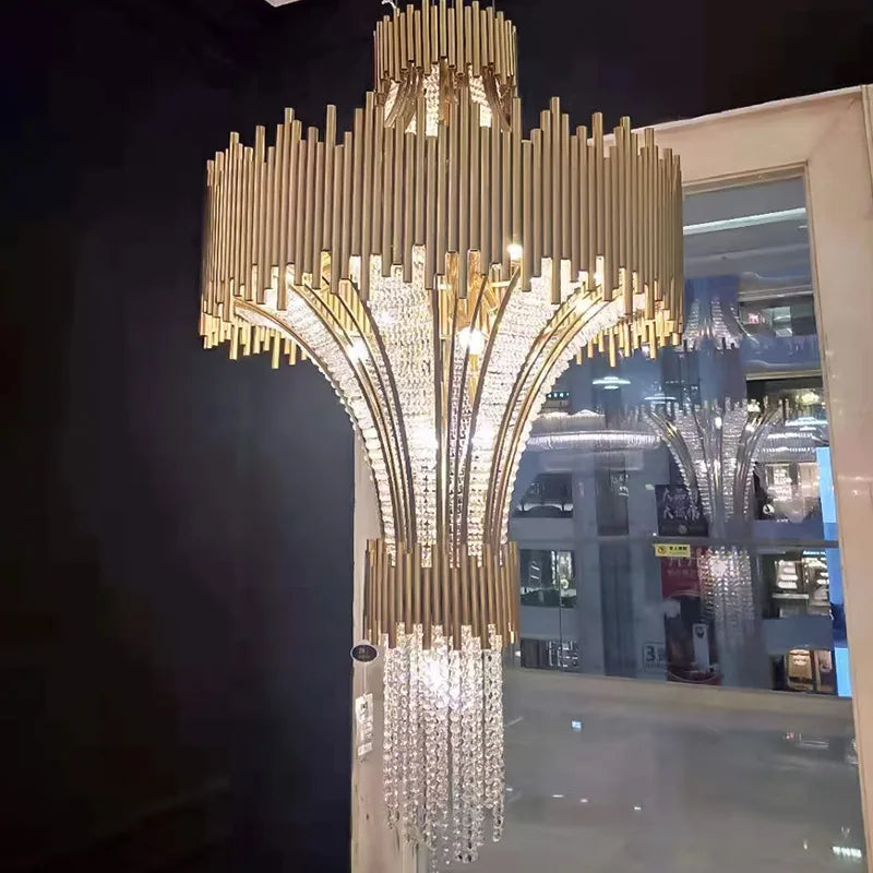 Duplex building villa chandelier SCALA LUXXU luxury crystal jumping hotel lobby stair lamp
