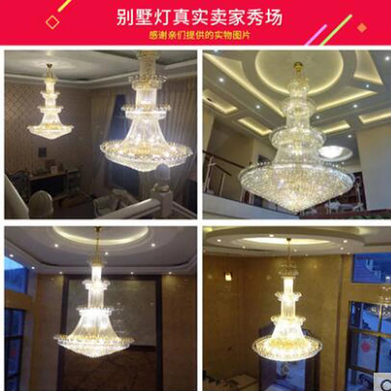 Duplex chandelier staircase lamp long chandelier villa living room lamp chandelier hotel project crystal lamp round hall lamp