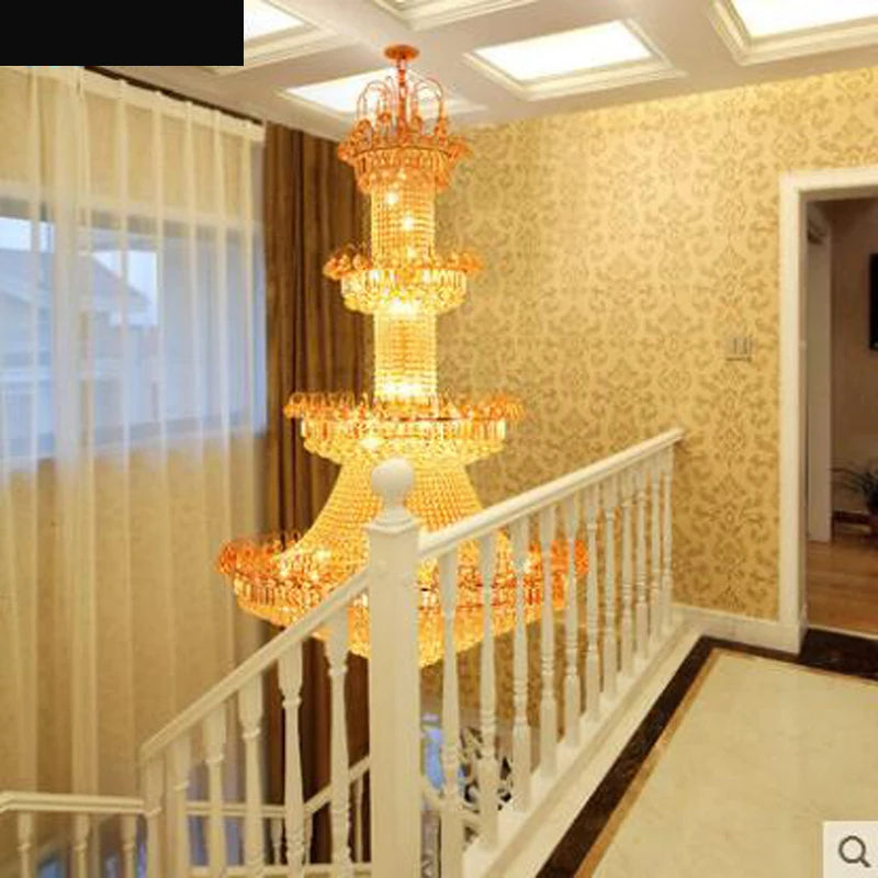 Duplex chandelier staircase lamp long chandelier villa living room lamp chandelier hotel project crystal lamp round hall lamp