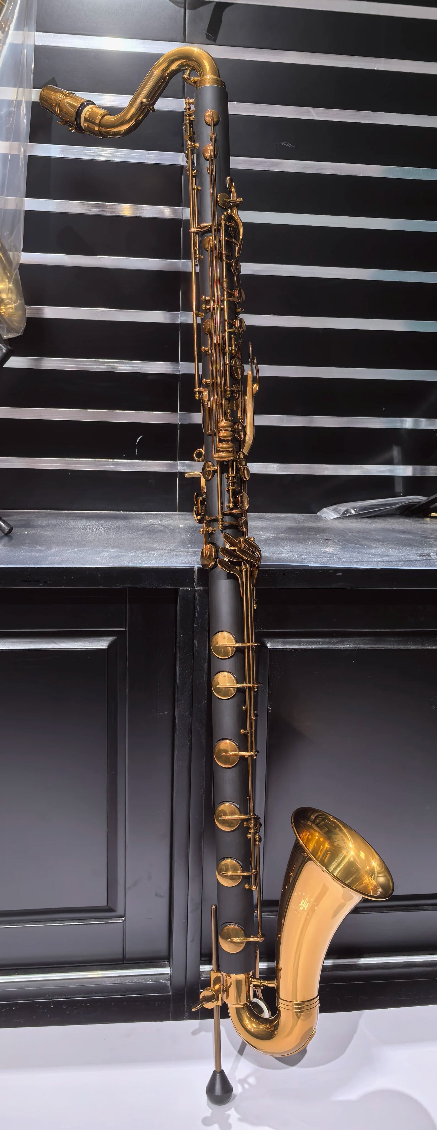 Eastern music B flat hard rubber bass clarinet Low C with vintage lacquered keys