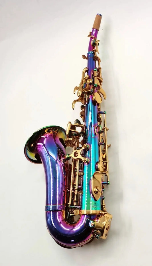 Eastern music pro use rainbow color curved soprano saxophone