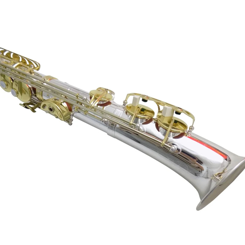 Eb Alto Saxophone Musical Instruments Straight Sax Silver Plated Body Gold Keys with Case