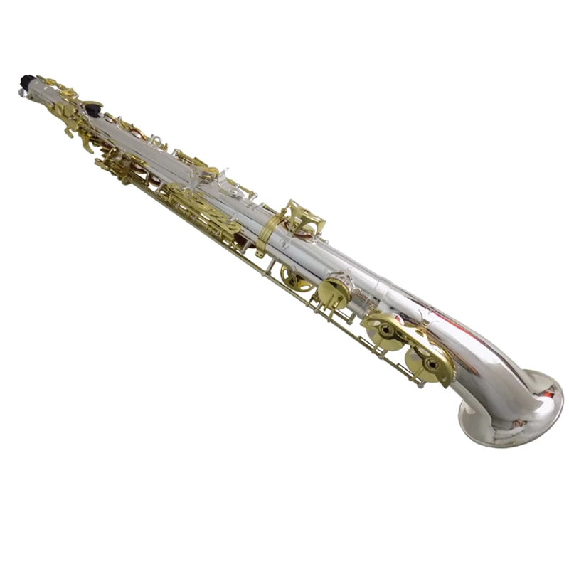 Eb Alto Saxophone Musical Instruments Straight Sax Silver Plated Body Gold Keys with Case