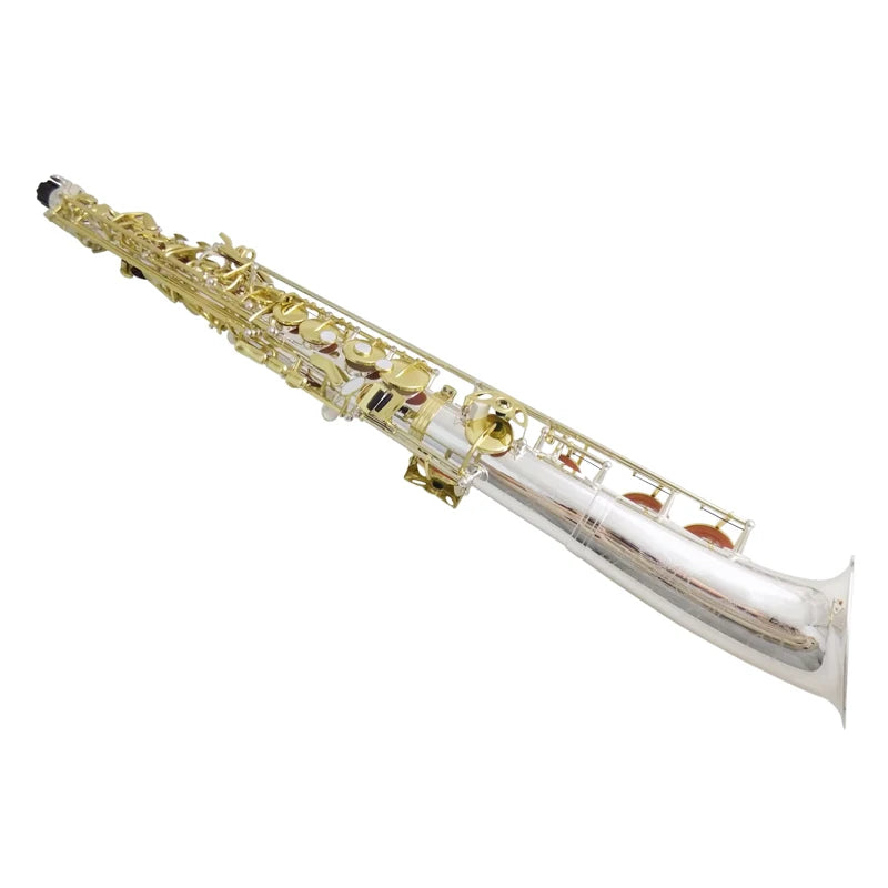 Eb Alto Saxophone Musical Instruments Straight Sax Silver Plated Body Gold Keys with Case