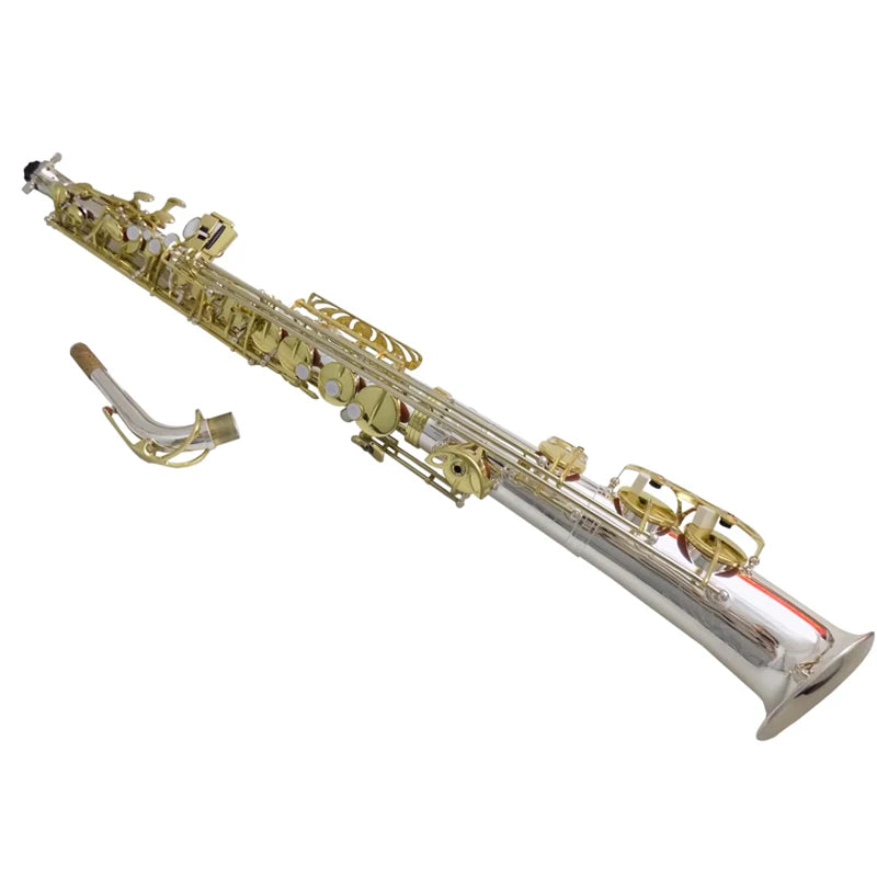 Eb Alto Saxophone Musical Instruments Straight Sax Silver Plated Body Gold Keys with Case