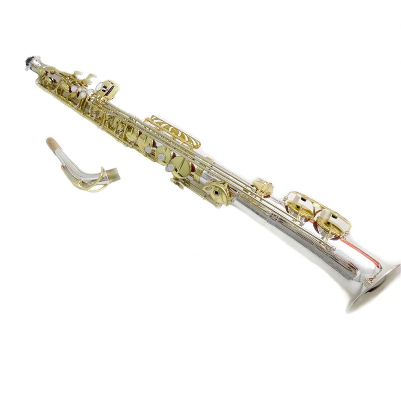 Eb Alto Saxophone Musical Instruments Straight Sax Silver Plated Body Gold Keys with Case