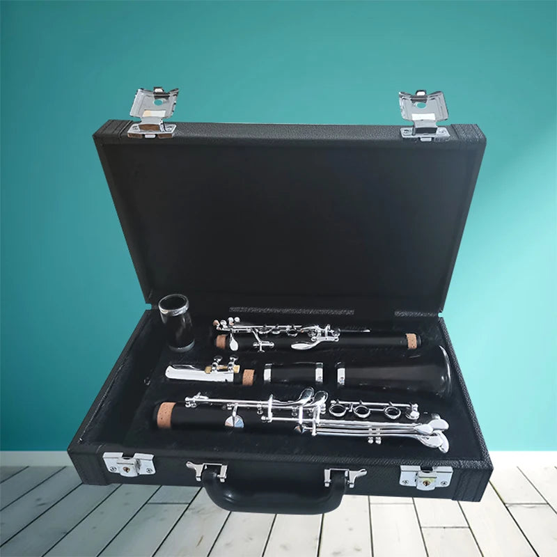 MMOOKA Ebony Clarinet Black Woodwind A Tone 18 Keys Wood Professional Clarinet Musical Instruments with Leather Case Nickel Silver Key