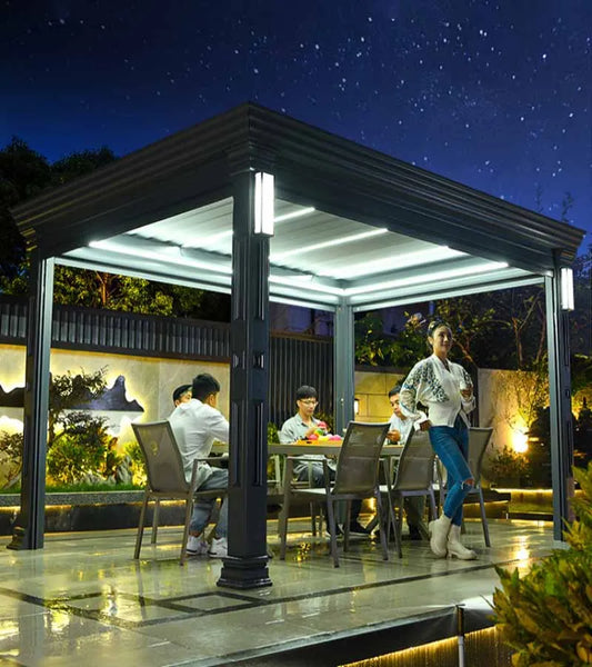 Electric retractable Chinese style pavilion, terrace, garden, sunshine room, outdoor sunshade