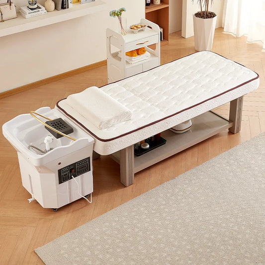 Electric solid wood latex beauty bed for beauty salons, high-end eyelash pattern embroidery bed, massage therapy massage bed