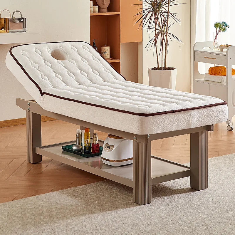 Electric solid wood latex beauty bed for beauty salons, high-end eyelash pattern embroidery bed, massage therapy massage bed