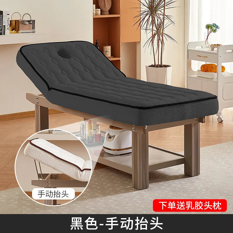 Electric solid wood latex beauty bed for beauty salons, high-end eyelash pattern embroidery bed, massage therapy massage bed