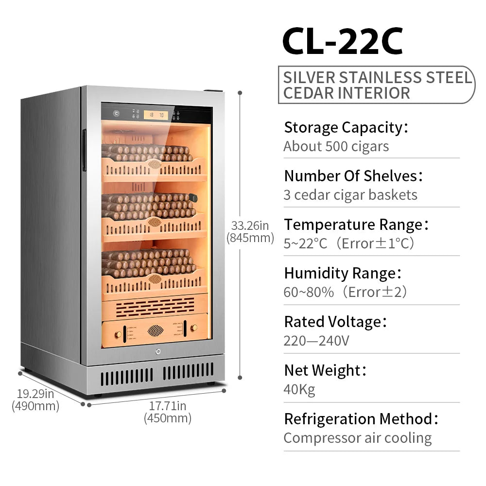 Electronic Cigar Cabinet Compressor Humidor Constant Temperature and Humidity Cedar Wood Inner Intelligent Humidity Control CL22