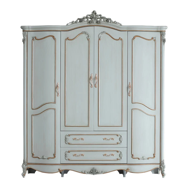 Emerald 4-door 2-meter wardrobe Solid wood carved wardrobe Master bedroom storage cabinet