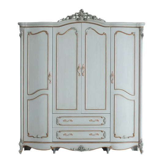 Emerald 4-door 2-meter wardrobe Solid wood carved wardrobe Master bedroom storage cabinet