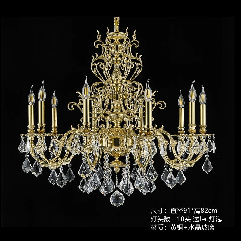 Euro-Italian French gold all-copper crystal chandelier luxury heavy industry living room villa atmosphere