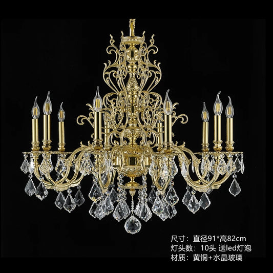 Euro-Italian French gold all-copper crystal chandelier luxury heavy industry living room villa atmosphere