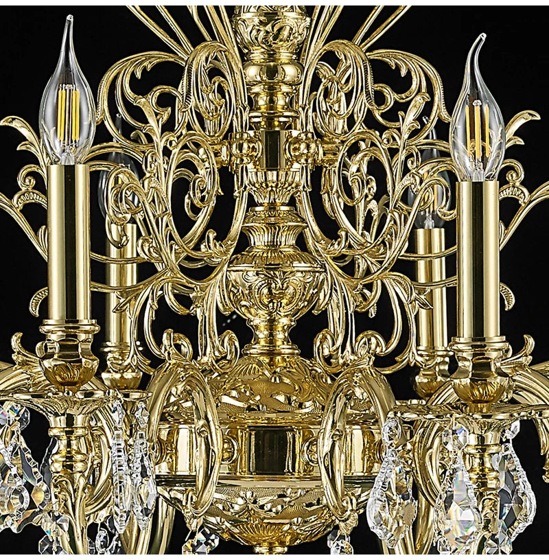 Euro-Italian French gold all-copper crystal chandelier luxury heavy industry living room villa atmosphere