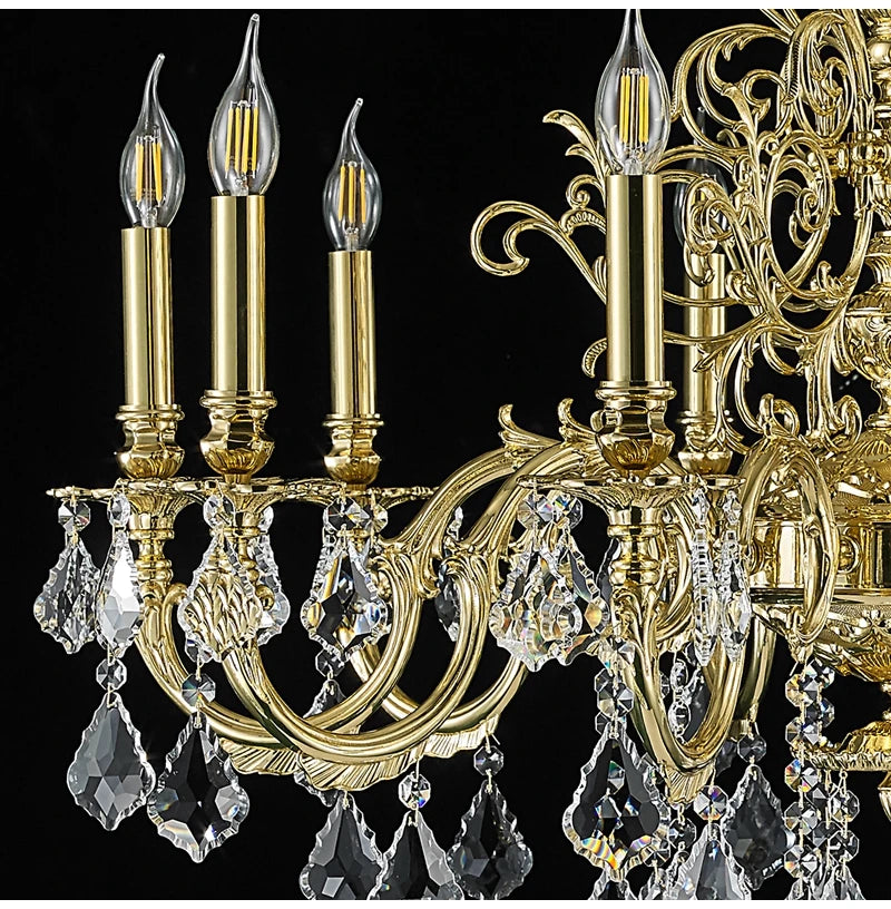 Euro-Italian French gold all-copper crystal chandelier luxury heavy industry living room villa atmosphere
