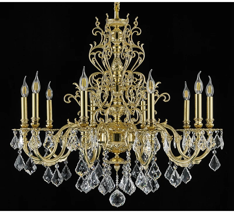 Euro-Italian French gold all-copper crystal chandelier luxury heavy industry living room villa atmosphere