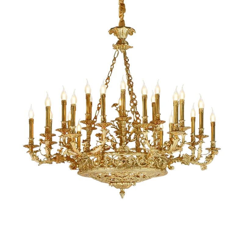 European Classic Copper Candle Pendant Lamp Villa Hall Living Room French Luxury Antique Brass Large Chandelier