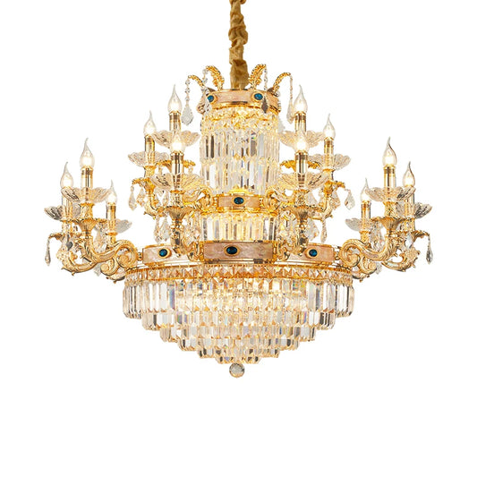 European Classic Luxury Crystal Chandelier Villa Living Room Pendent Lamp Retro French Style Duplex Building Hall Light