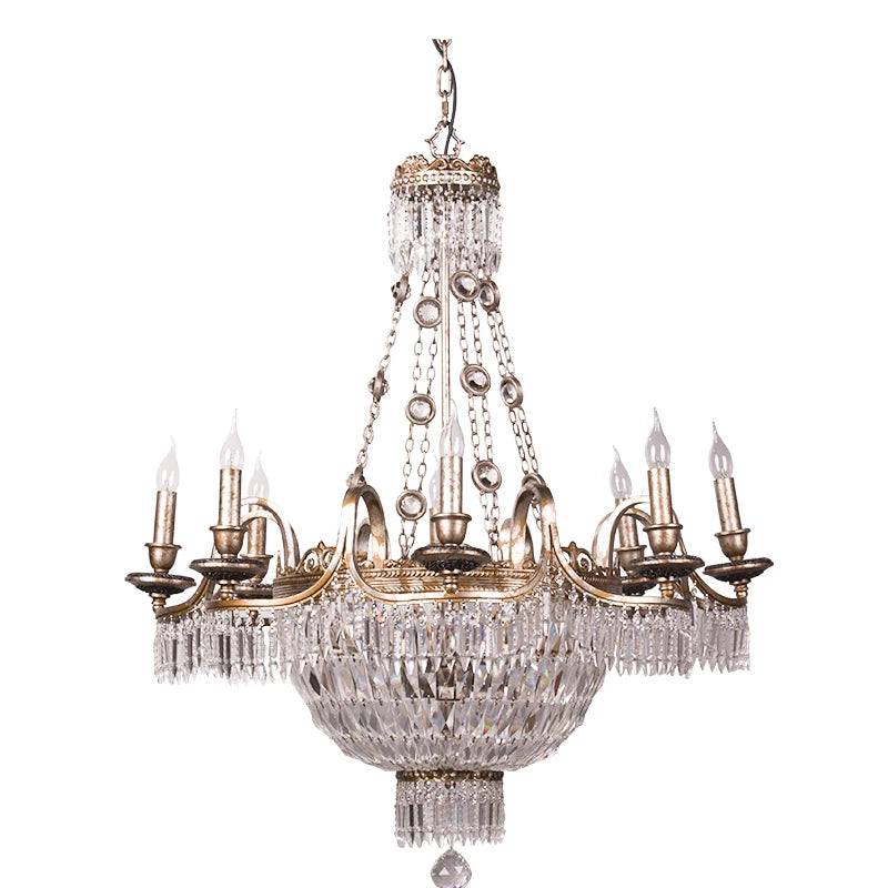 European-Style Castle Candle Classical British Old Accent Antique Crystal Chandelier Duplex Villa Living Room Headlight