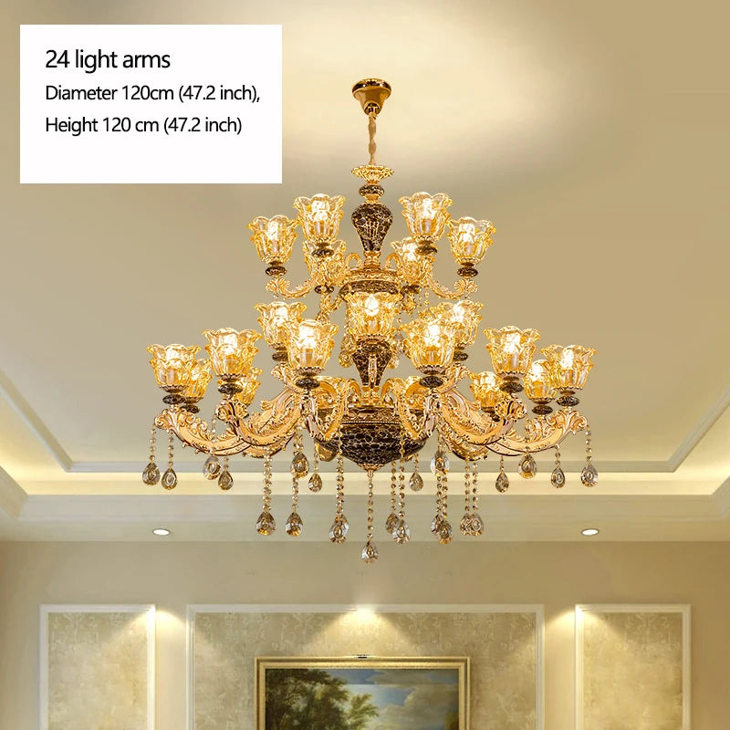European Style Golden Chandelier Living Room Hotel Black Ceramic Multi-Layer Crystal Chandelier Staircase Villa Large Chandelier