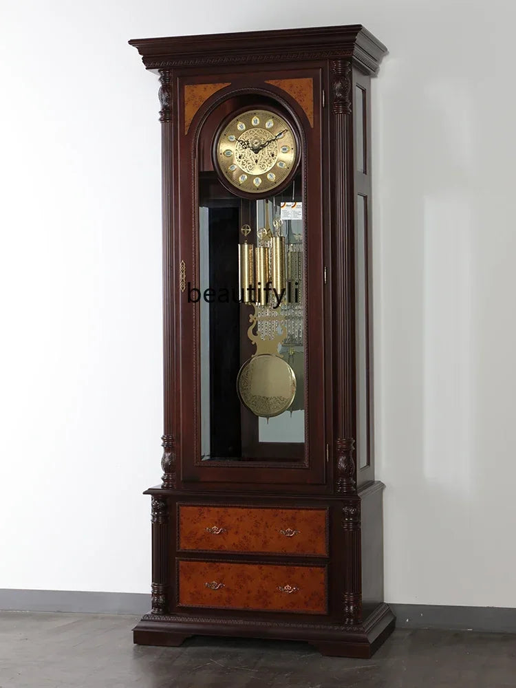 European Style Hotel Lobby High-End Floor Clock Solid Wood Germany Hermle Mechanical Floor Clock