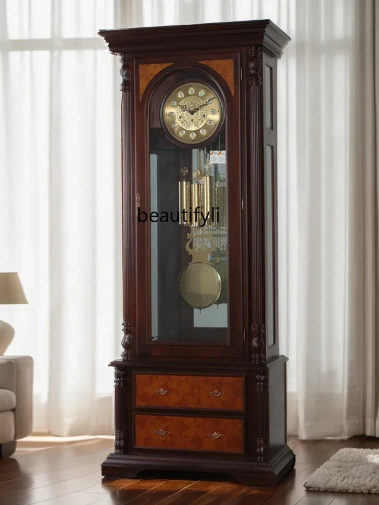 European Style Hotel Lobby High-End Floor Clock Solid Wood Germany Hermle Mechanical Floor Clock