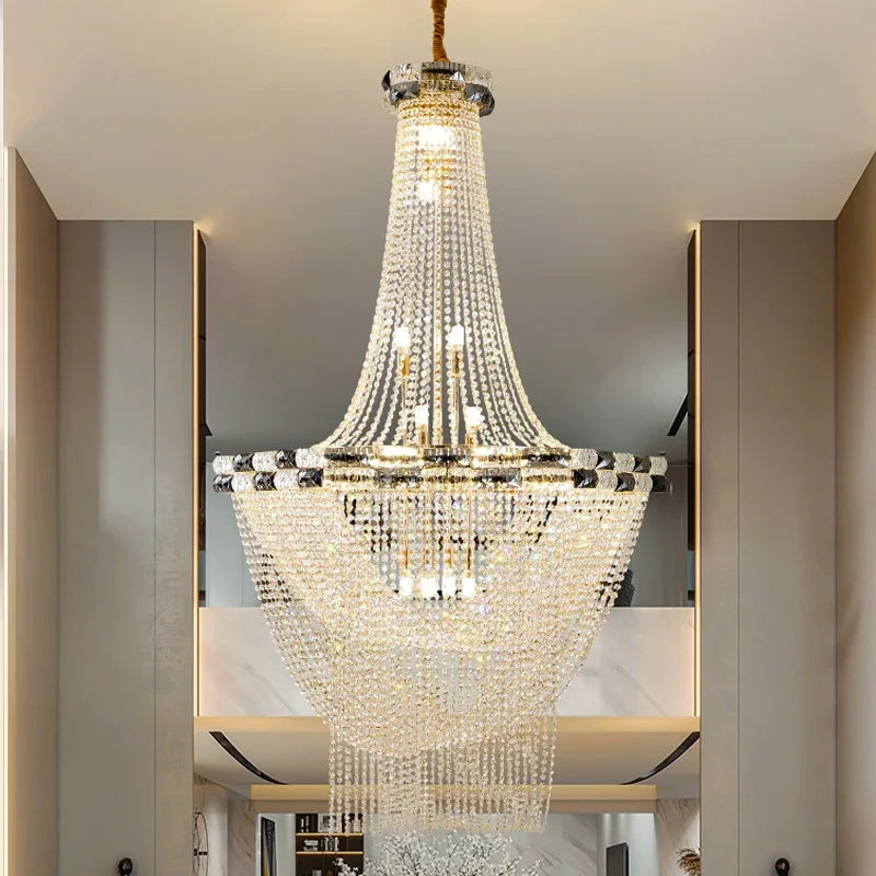 European Style LED Pendant Light Luxury For Living Room Crystal Chandelier Hotel Lobby Villa High Ceiling Staircase Chandelier