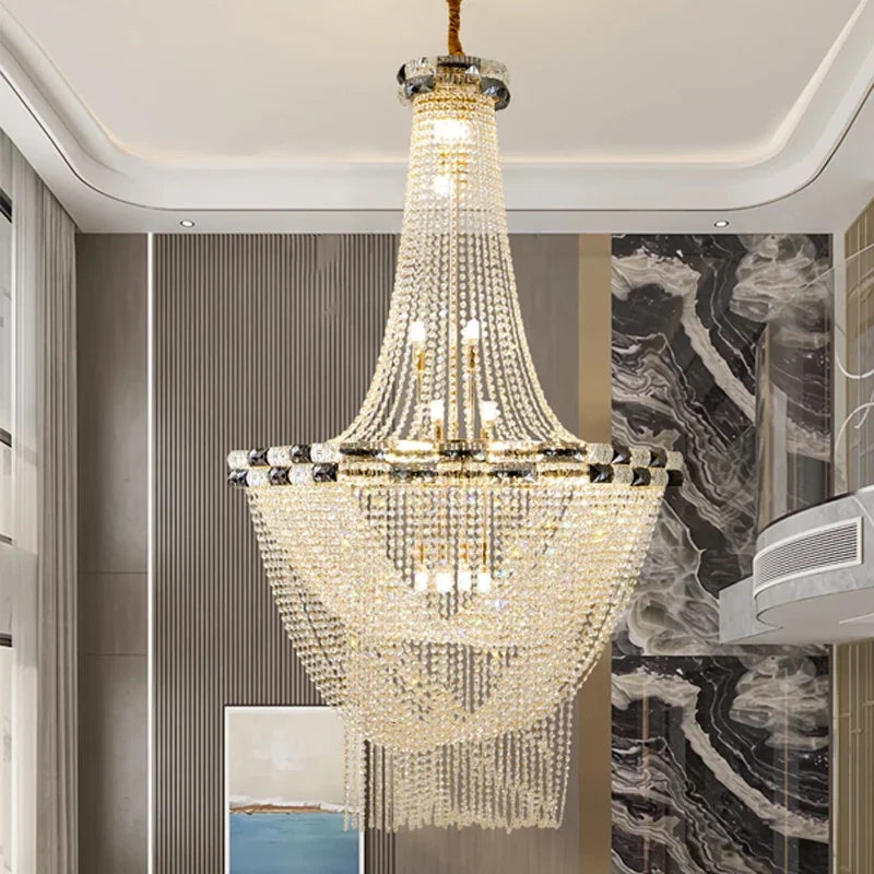 European Style LED Pendant Light Luxury For Living Room Crystal Chandelier Hotel Lobby Villa High Ceiling Staircase Chandelier