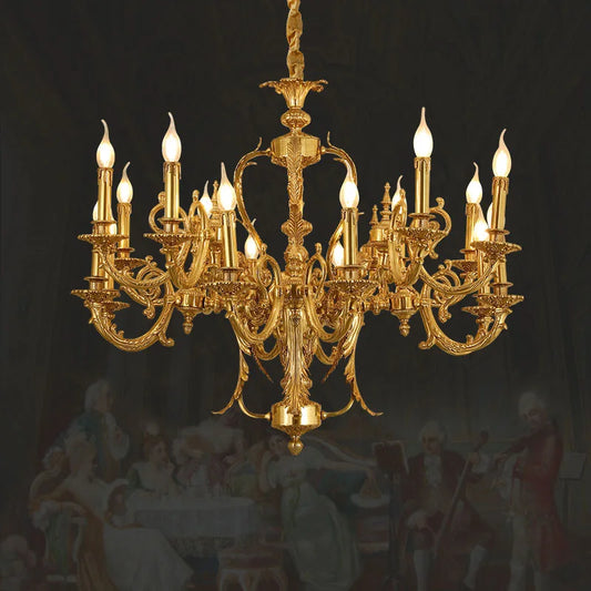 European Style Luxury Villa Living Room Dining Bedroom Copper Pendant Lamp French Vintage Duplex Brass Chandelier
